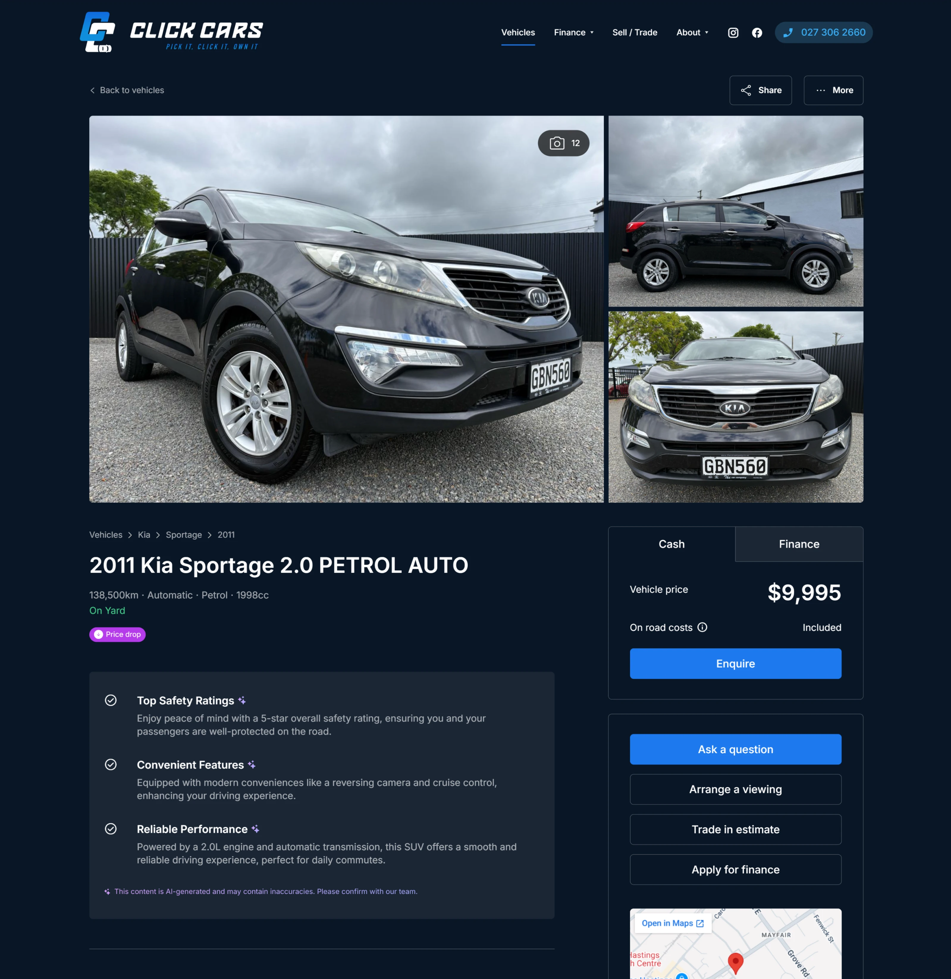 Click Cars single vehicle page