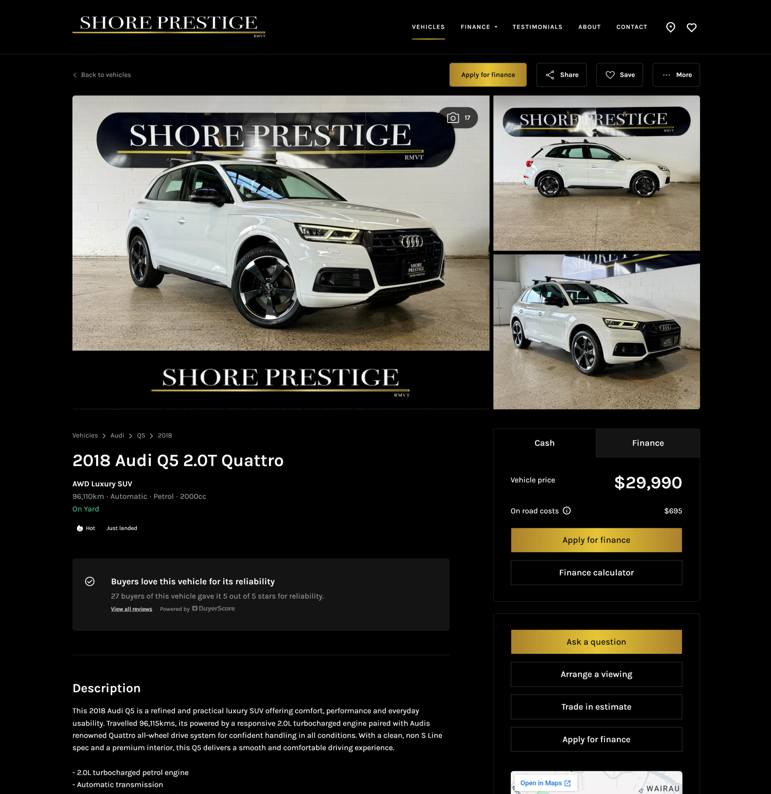 Shore Prestige single vehicle page